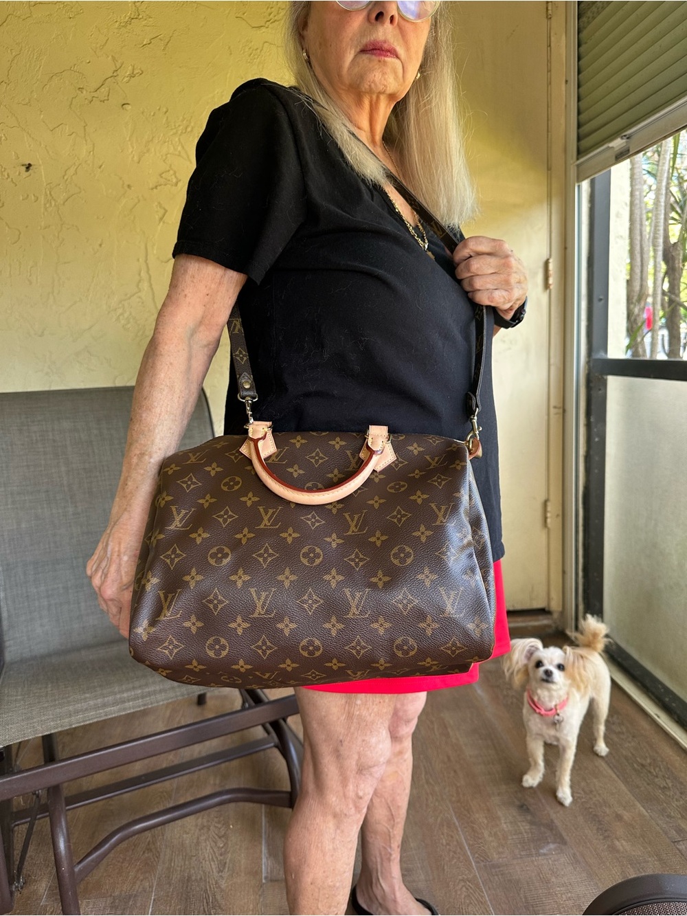 Louis Vuitton Brown Monogram Canvas Shoulder Bag with Natural Leather Trim